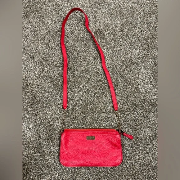 Cole Haan Red Pebbled Leather Crossbody Bag (8”x 5”) zip top closure - Picture 8 of 16
